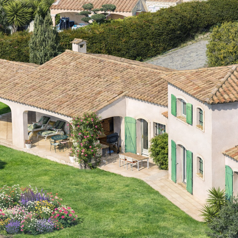 Villa méditerranéenne en jardin luxuriant